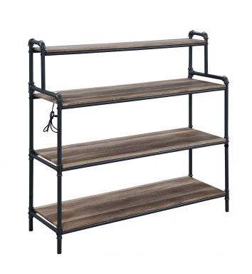 Cordelia 47"L Bookshelf w/USB (LED, Antique Oak, Sandy Black & Dark Bronze Hand-Brushed Finish)