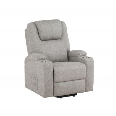 Evander 32"W Cup Holder Recliner w/Power Lift & Massage (Light Gray Chenille)