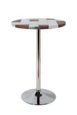 Brancaster Round Top Grain Leather Bar Table (Retro Brown Top Grain Leather & Aluminum)