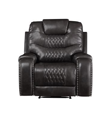 Braylon 42"W Upholstered Power Motion Recliner (Magnetite Synthetic Leather)
