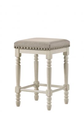 Tasnim 24"H Upholstered Counter Height Stool (Set-2) (Tan Fabric & Antique White Finish)