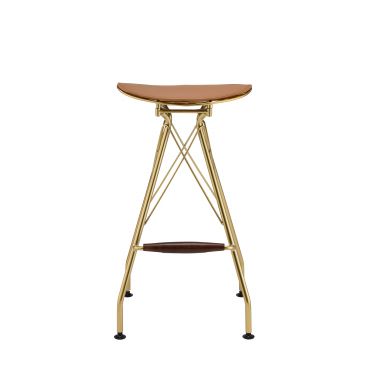 Dragea 30"H Upholstered Bar Stool (Set-2) (Whiskey Synthetic Leather & Gold)