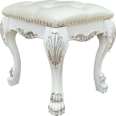 Dresden II 20"H Upholstered Vanity Stool (Synthetic Leather & Bone White Finish)