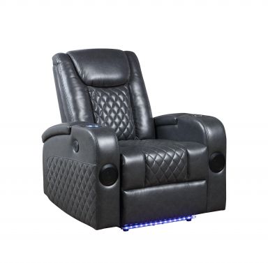 Alair 35"W Upholstered Power Motion Recliner w/Bluetooth Speaker & Cooling Cup Holder (Dark Gray Lea