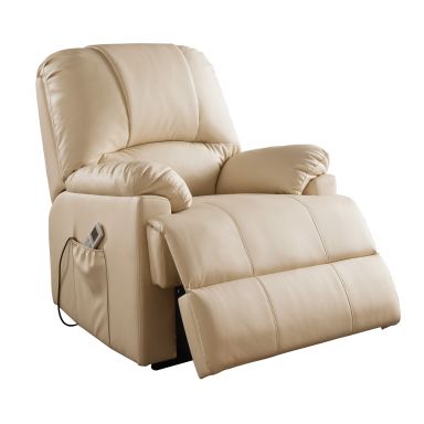 Ixora 34"W Upholstered Recliner w/Power Lift & Massage (Beige Synthetic Leather)
