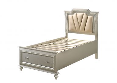 Kaitlyn Upholstered Twin Bed w/LED (Synthetic Leather & Champagne)