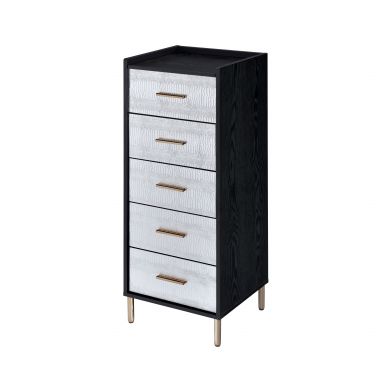 Myles 17"Wide Jewelry Armoire w/4 Drawers (Black, Silver & Gold Finish)