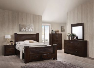 Panang Wooden Queen Bed w/Storage (Mahogany)