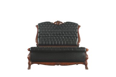 Dresden Upholstered CK Bed (Synthetic Leather & Cherry Oak)