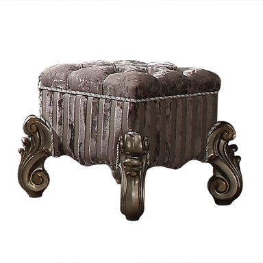 Versailles 19"H Upholstered Vanity Stool (Fabric & Antique Platinum)