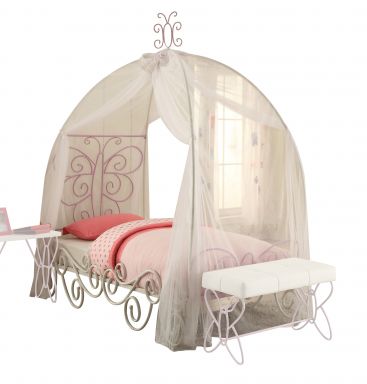 Priya II Upholstered Twin Bed w/Canopy (White & Light Purple)