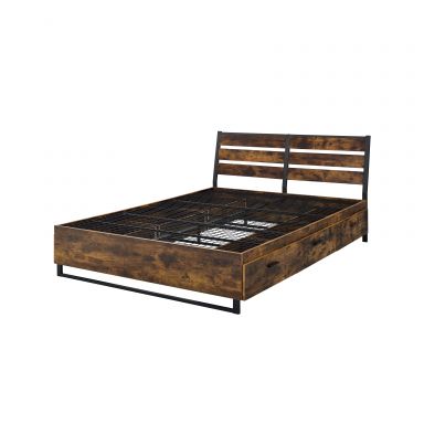 Juvanth Wooden Eastern King Bed w/Storage (Rustic Oak & Black Finish)