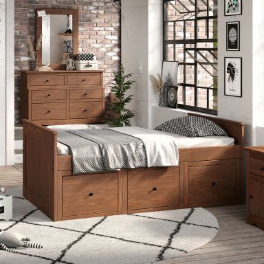 Twin Captain Bed, Mahogany