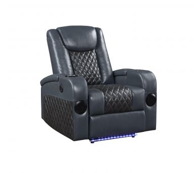 Alair 35"W Upholstered Power Motion Recliner w/Bluetooth Speaker & Cooling Cup Holder (Blue & Black 