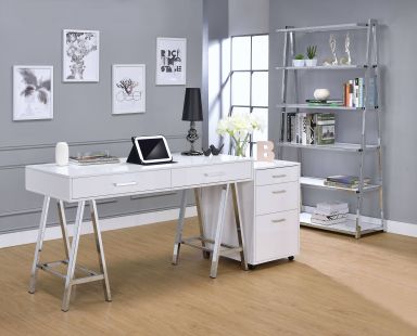 Coleen 18"L File Cabinet (White High Gloss & Chrome)