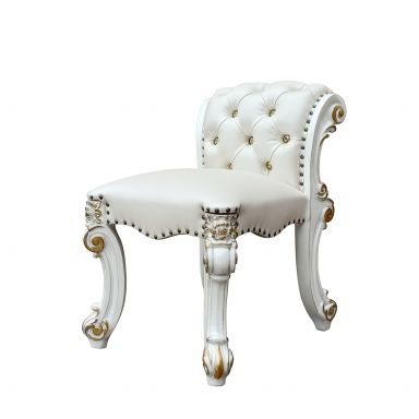 Vendome 28"H Upholstered Vanity Stool (Beige Synthetic Leather & Antique Pearl Finish)