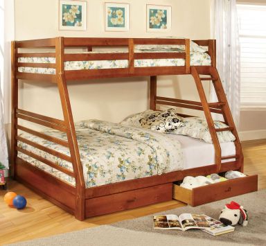 Twin/Full Bunk Bed w/ 2 Drawers, Oak