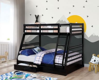 Twin/Full Bunk Bed w/ 2 Drawers, Black