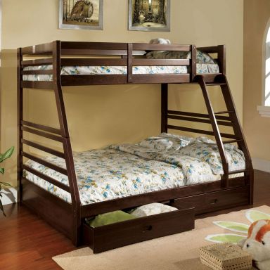 Twin/Full Bunk Bed w/ 2 Drawers, Dark Walnut