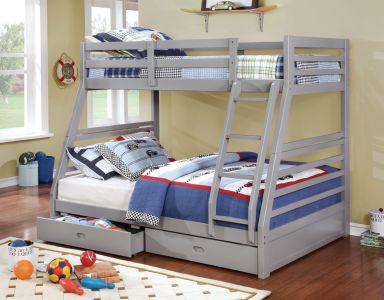 Twin/Full Bunk Bed w/ 2 Drawers, Gray