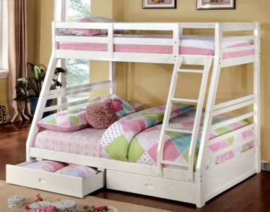 Twin/Full Bunk Bed w/ 2 Drawers, White