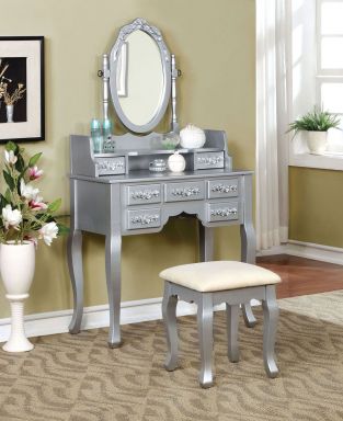 Vanity w/ Stool, Silver
