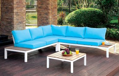 Patio Sectional w/ Table, Blue