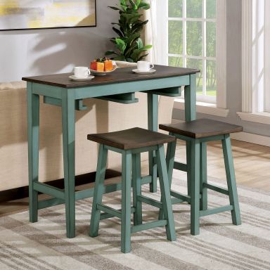 3 Pc. Bar Table Set, Antique Teal
