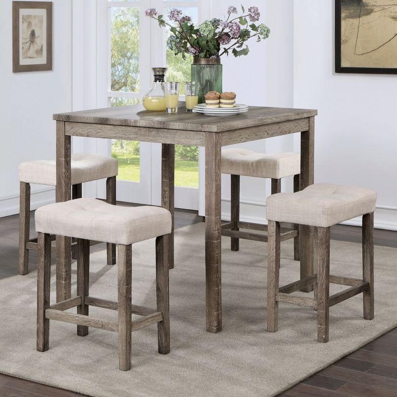 5 Pc. Counter Ht. Table Set, Light Gray/Beige