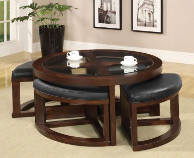 Round Coffee Table w/ 4 Stools