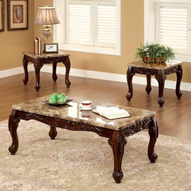 3 Pc. Coffee Table Set w/ Faux Marble, Ivory