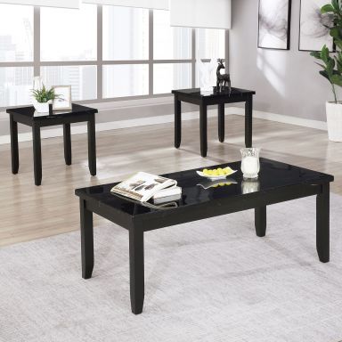 3 Pc. Coffee Table Set w/ Faux Marble, Black