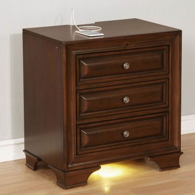 Nightstand w/ USB, Brown Cherry