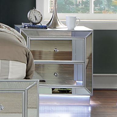 Nightstand w/ LED & USB, Silver