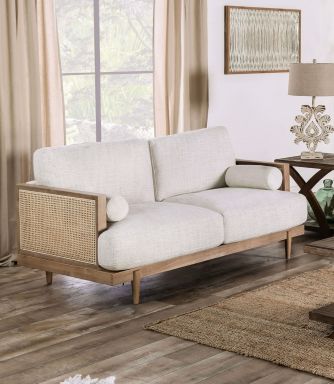 Loveseat, Beige/Light Oak