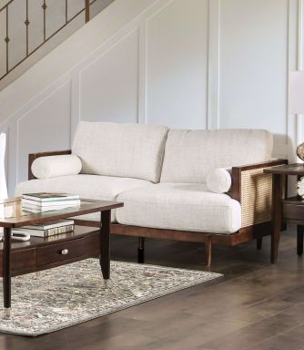 Loveseat, Beige/Walnut