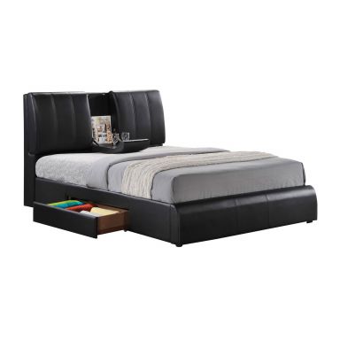 Kofi Upholstered Eastern King Bed w/Storage (Black Synthetic Leather)