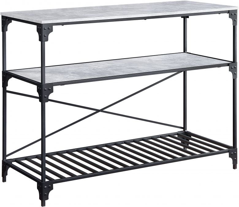 Jakob 47"L Kitchen Island w/Woodn Top (Black & Concrete Finish)
