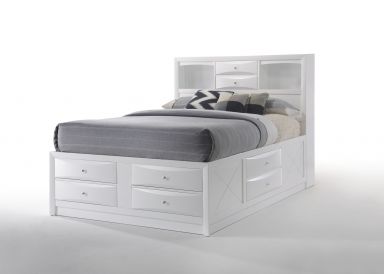 Ireland Wooden Queen Bed w/Storage (White)