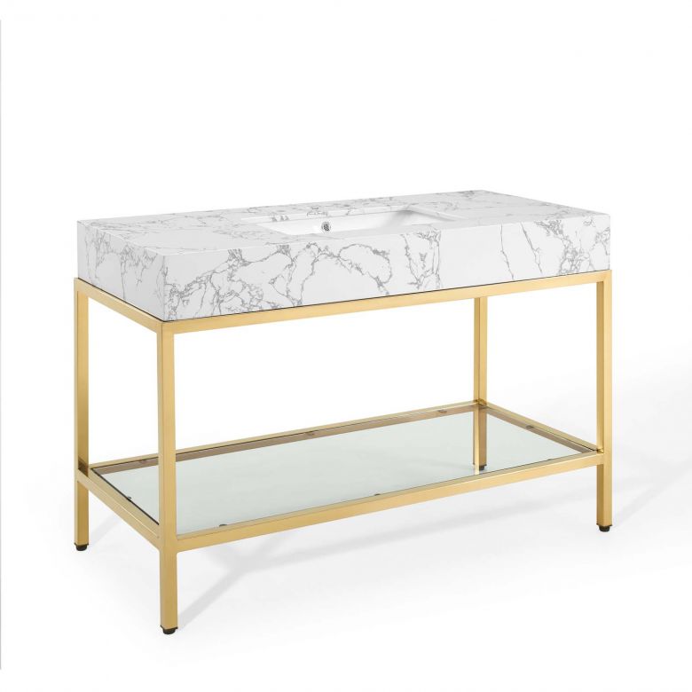 Kingsley 50" Gold Stainless Steel Bathroom Vanity by Modway