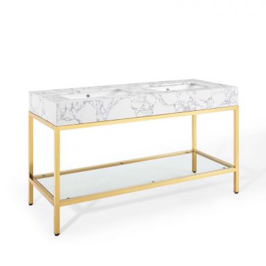 Kingsley 60" Gold Stainless Steel Bathroom Vanity by Modway