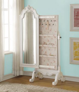 Edalene 28"Wide Jewelry Armoire w/Mirror (Pearl White)