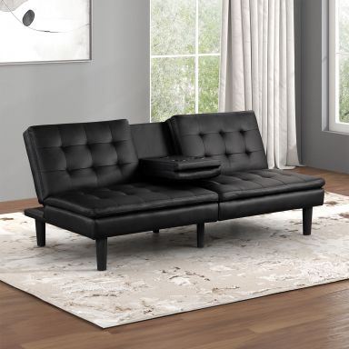 Futon Sofa Bed w/ Drop Down Table, Black