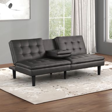 Futon Sofa Bed w/ Drop Down Table, Gray