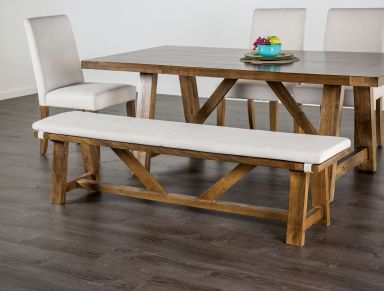 Bench w/ Cushion, Brown/White
