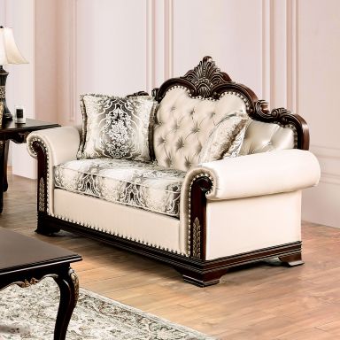 Loveseat, Dark Cherry/Beige