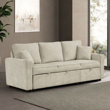 Sleeper Sofa Sectional w/ Cupholder, Beige