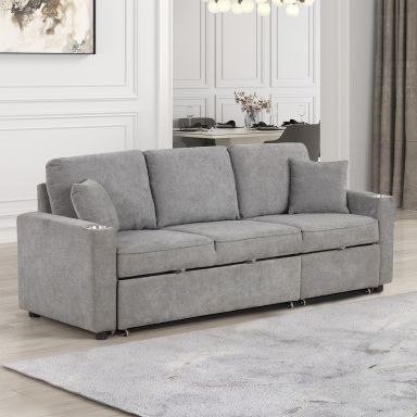 Sleeper Sofa Sectional w/ Cupholder, Gray