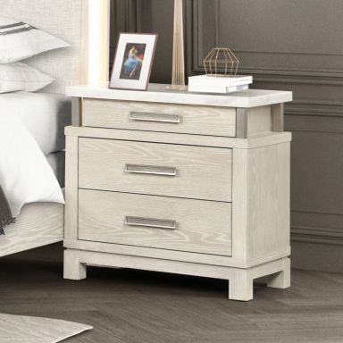 Nightstand w/ Marble Top, Weathered Gray