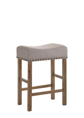 Martha II 26"H Upholstered Counter Height Stool (Set-2) (Tan Linen & Weathered Oak)